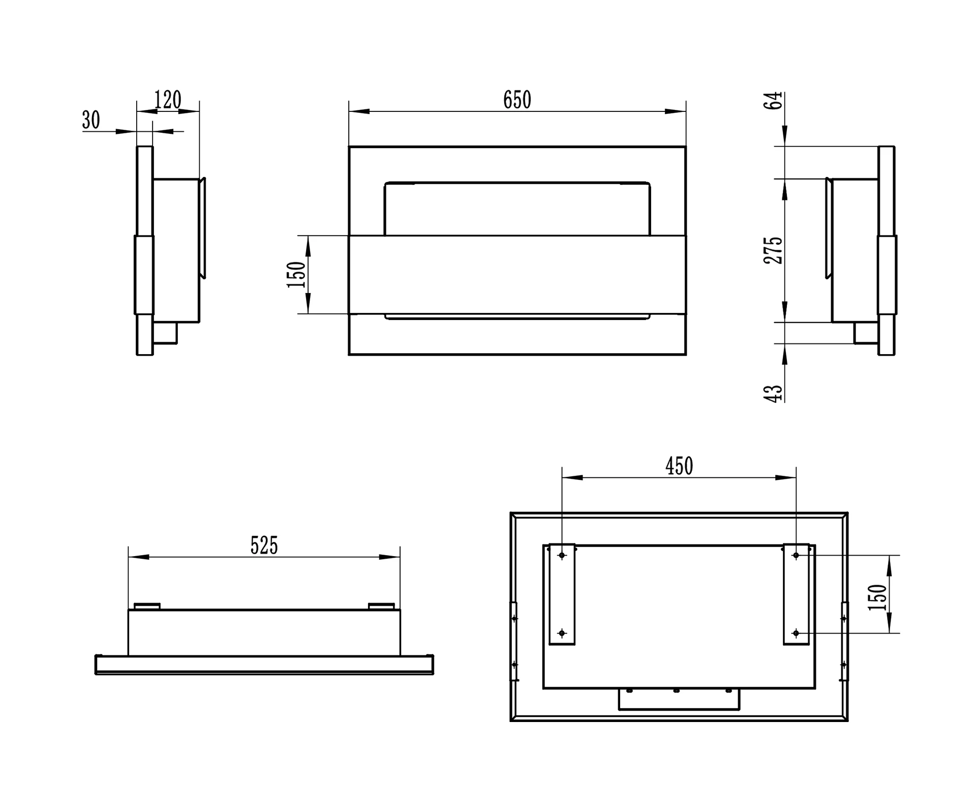 4258 Hängender Bio-Kamin mit Glas 650x400 inox