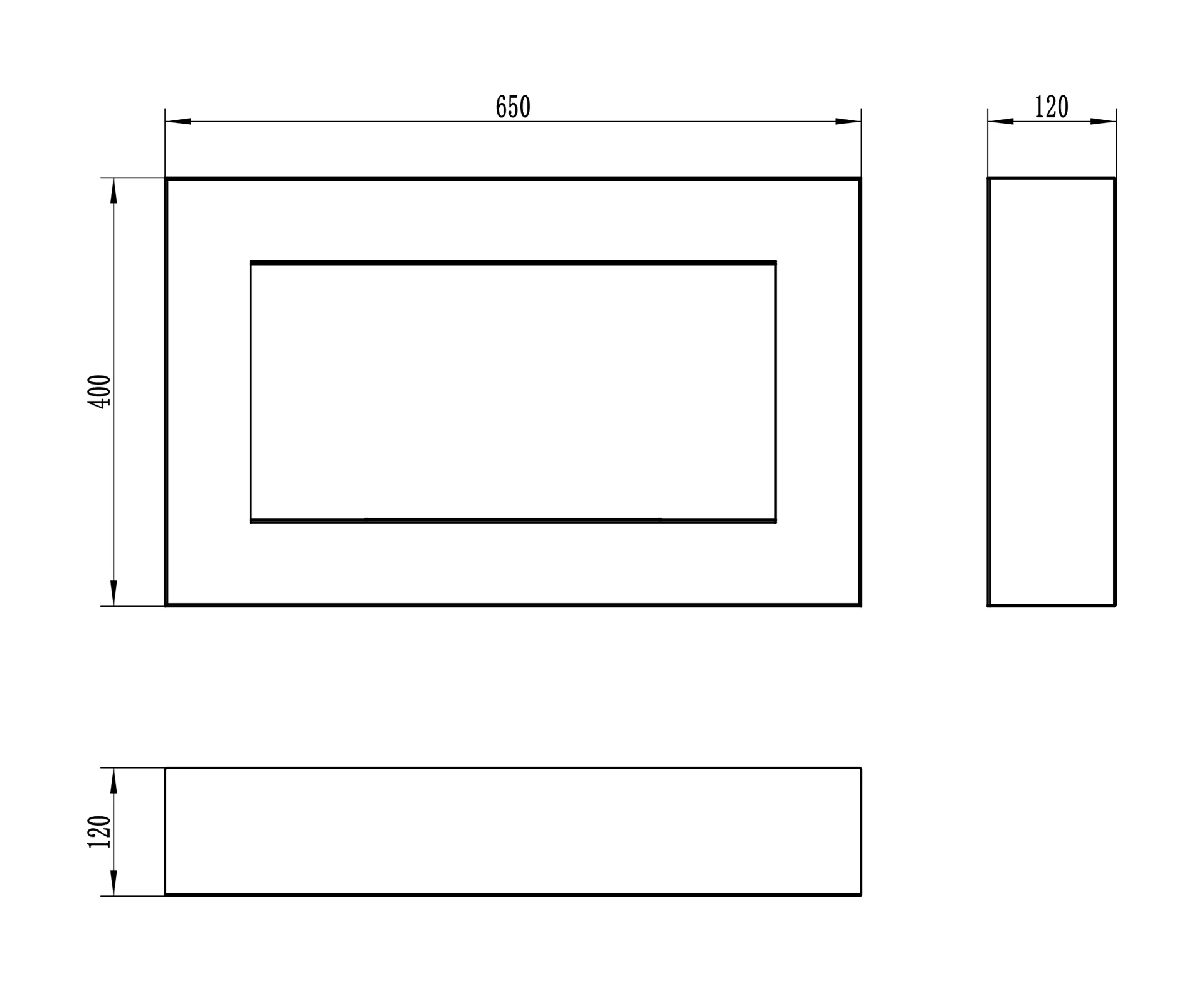 4264 Wandbioethanolofen 650x400 Box schwarz strukturiert matt