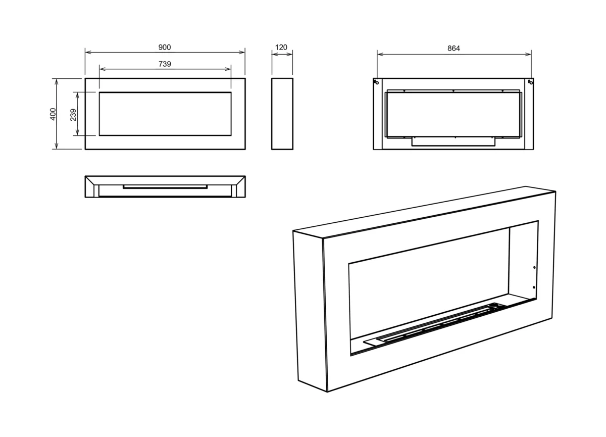 4277-1 Wandbioethanolofen 900x400 Box schwarz strukturell matt