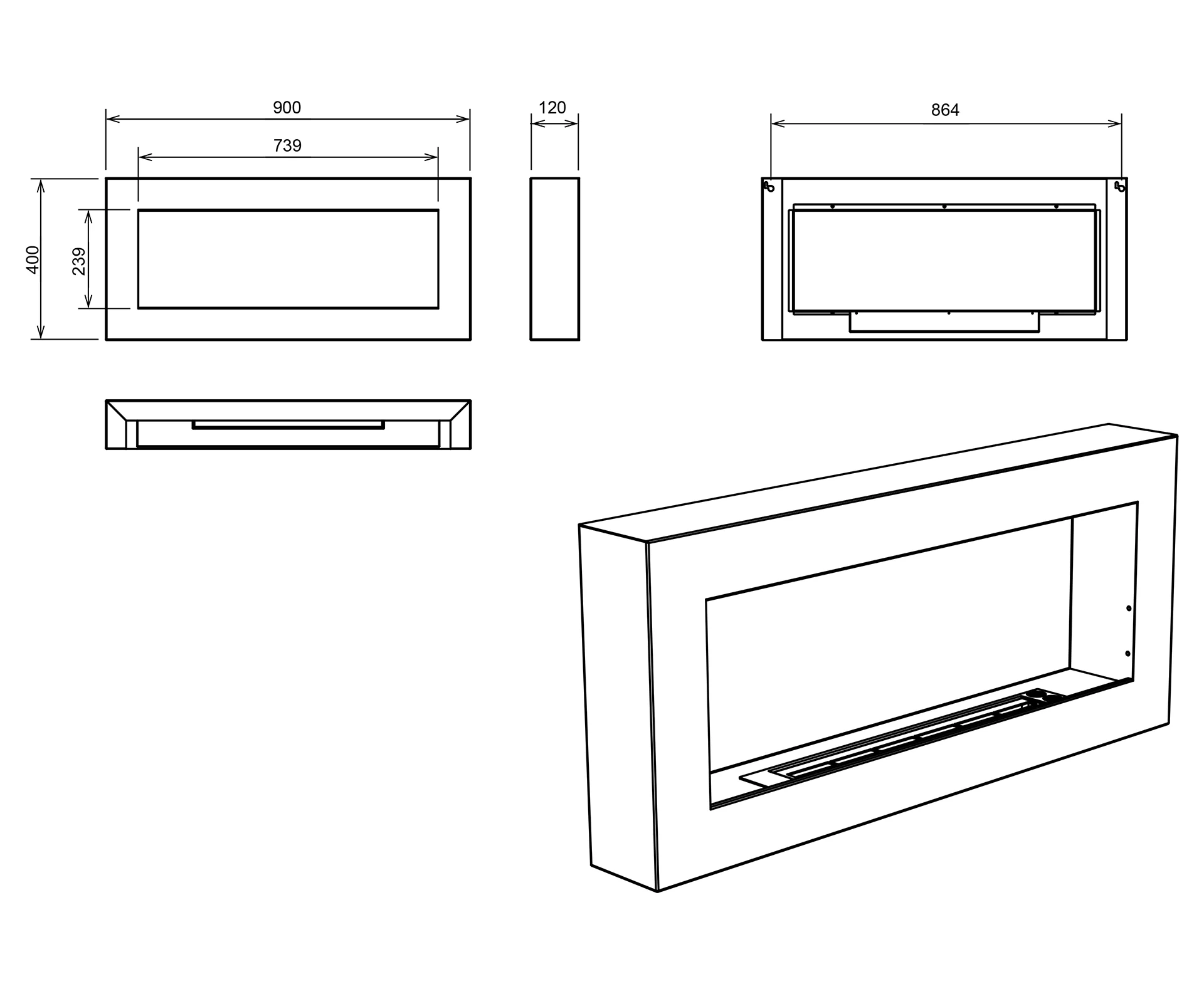 4277-1 Wandbioethanolofen 900x400 Box schwarz strukturell matt