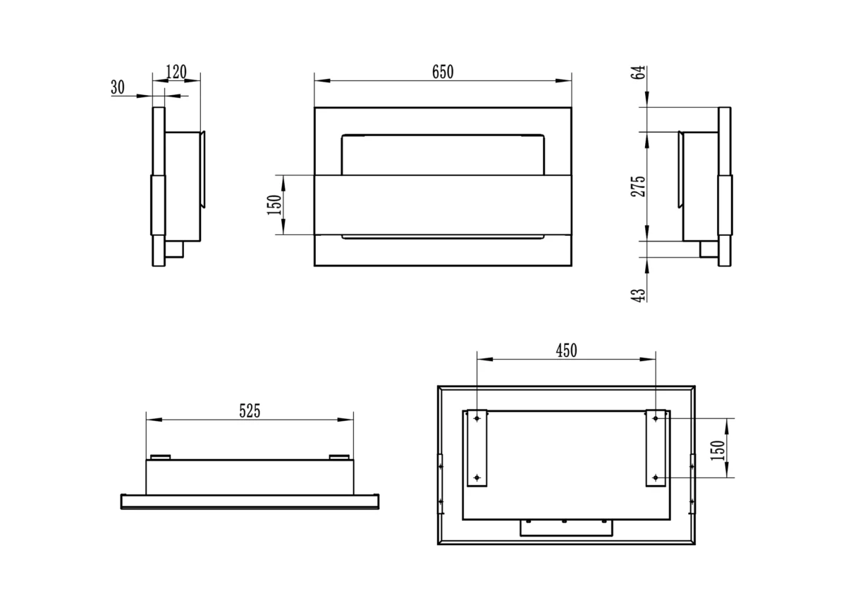 4342 Hängender Bio-Kamin mit Glas 650x400 braun strukturiert matt