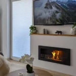 Bioethanol-Wandkamin 900 × 400 Slim – Schwarz Strukturmatt mit Glasscheibe