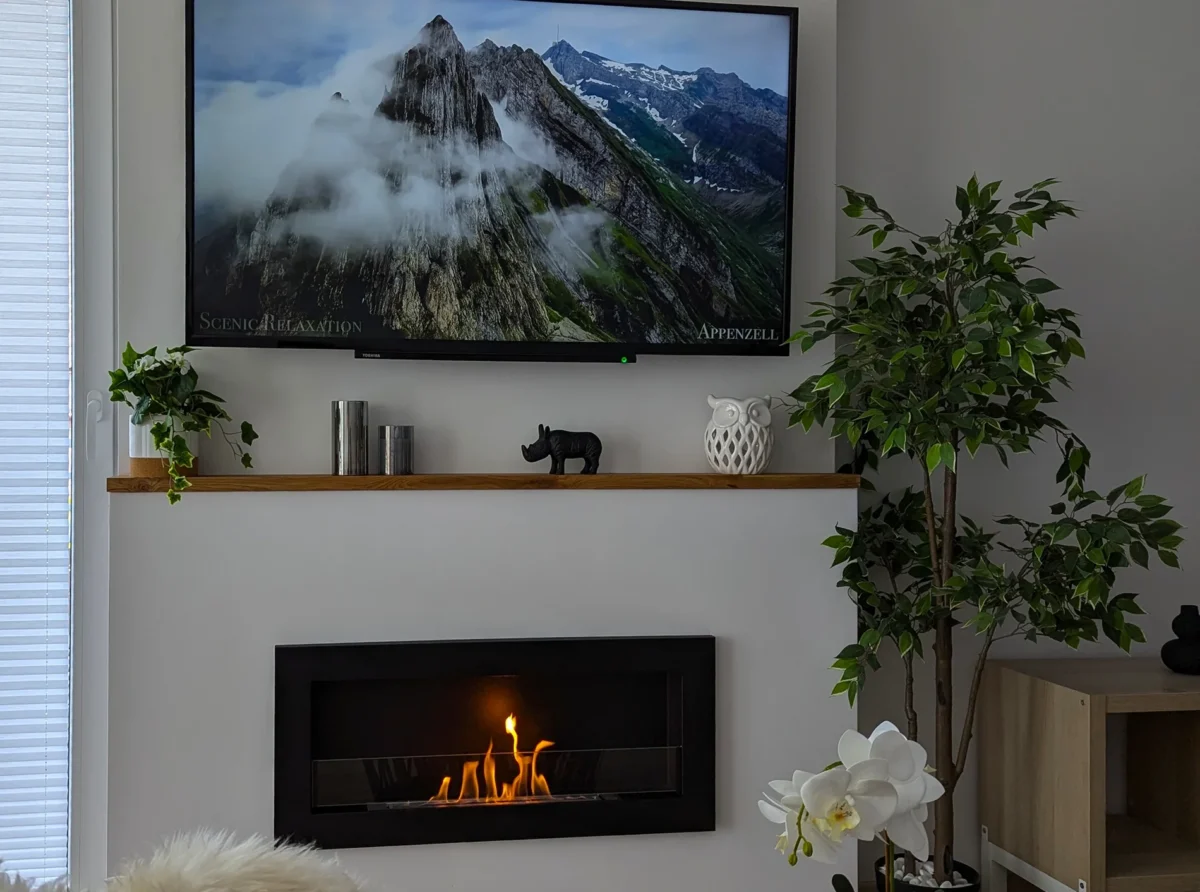 4370 Bio-Kamin 900x400 SLIM Schwarz strukturiert mit Glas