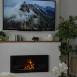 Bioethanol-Wandkamin 900 × 400 Slim – Schwarz Strukturmatt mit Glasscheibe