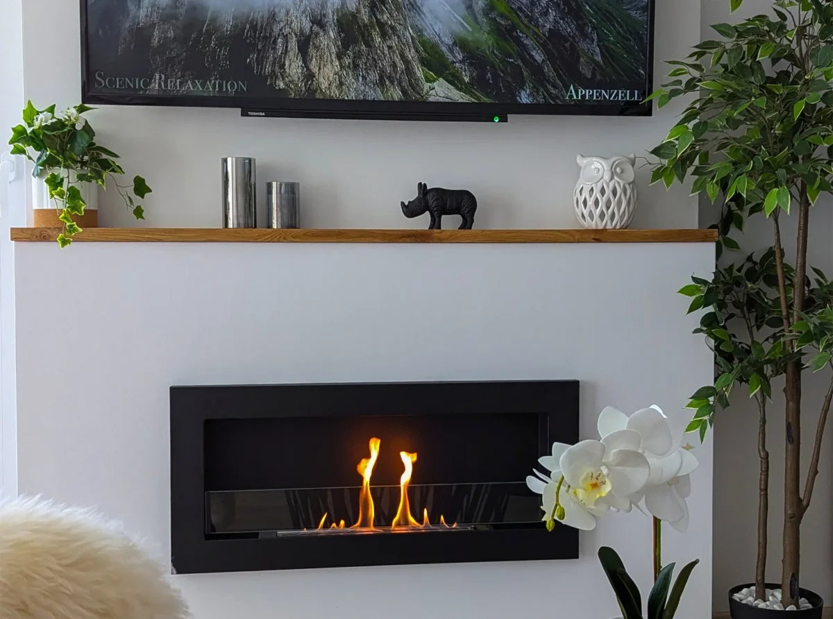4399 Bio-Kamin 900x400 SLIM Schwarz strukturiert mit Glas