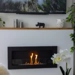 Bioethanol-Wandkamin 900 × 400 Slim – Schwarz Strukturmatt mit Glasscheibe