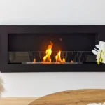 Bioethanol-Wandkamin 900 × 400 Slim – Schwarz Strukturmatt mit Glasscheibe