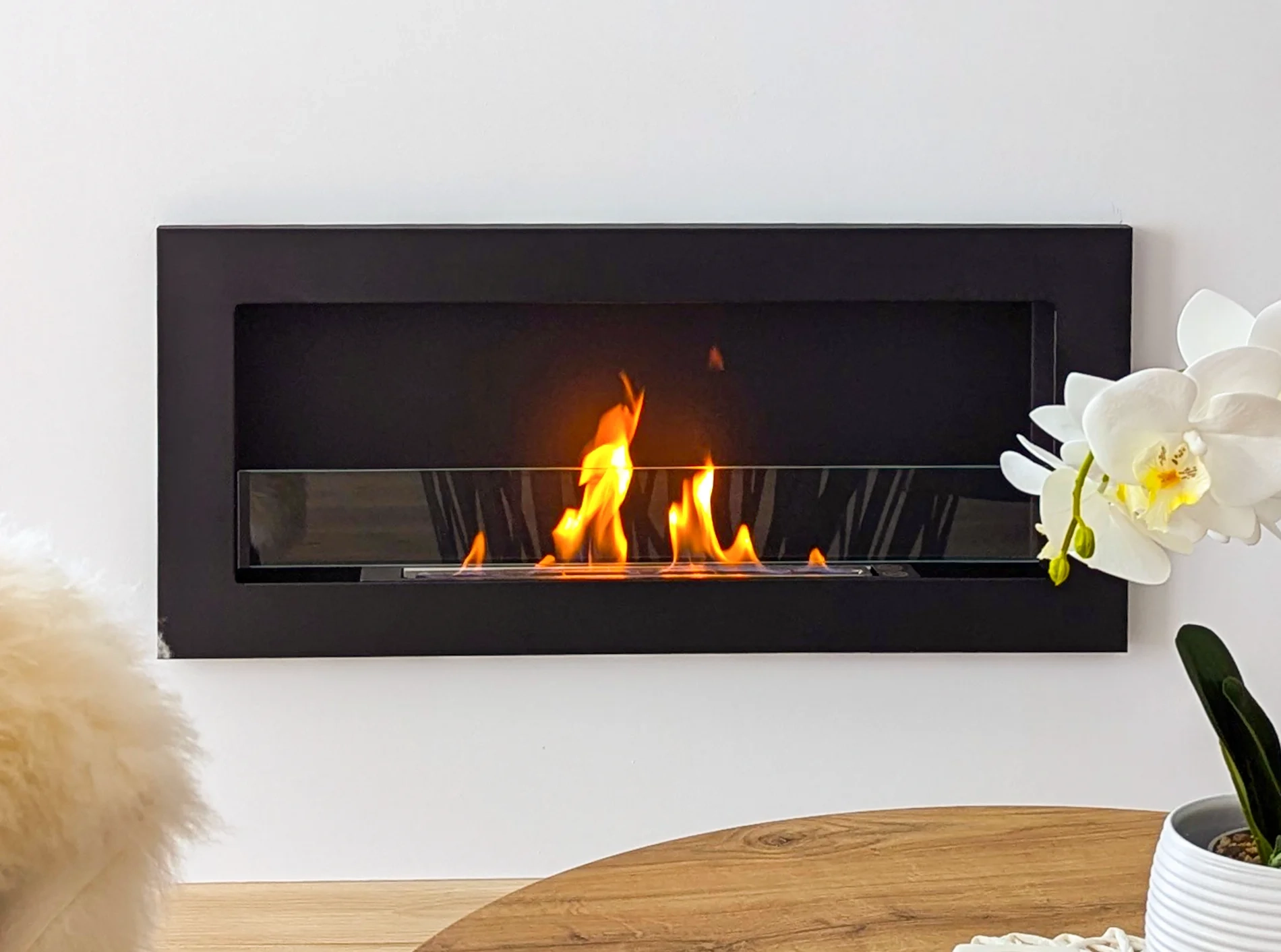 4487 Bio-Kamin 900x400 SLIM Schwarz strukturiert mit Glas