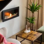 Bioethanol-Wandkamin 900 × 400 Slim – Schwarz Strukturmatt mit Glasscheibe