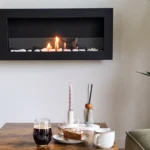 Bioethanol-Wandkamin 900 × 400 Slim – Schwarz Strukturmatt mit Glasscheibe