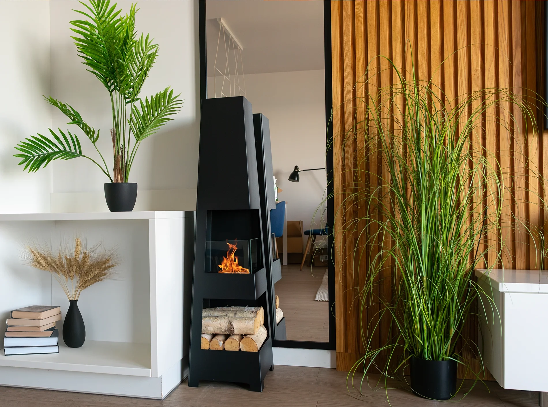 4907 Freistehender Bio-Kamin Pyramid Garden schwarz matt