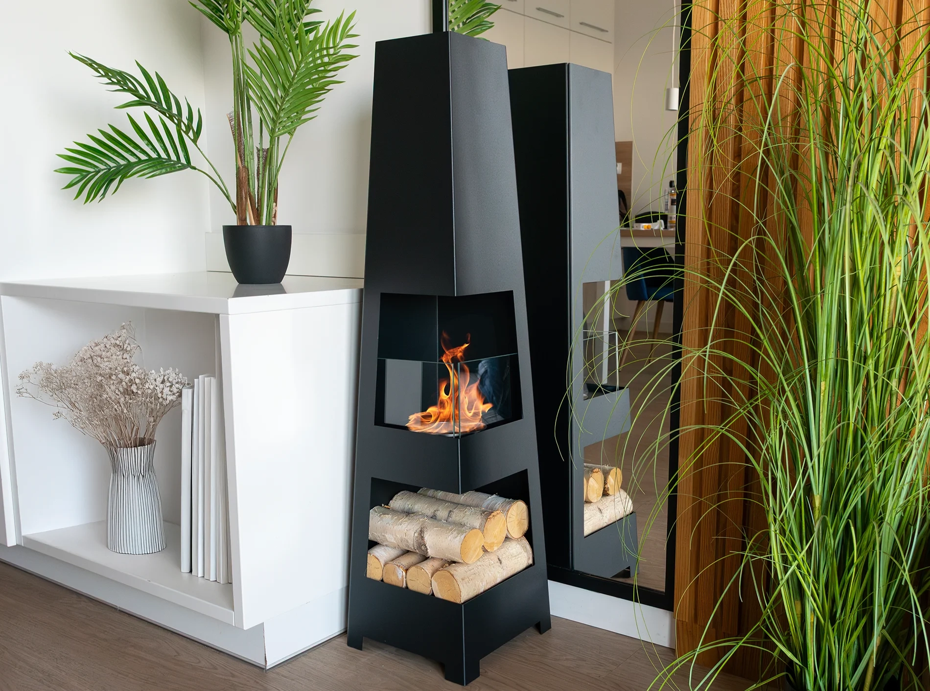 4908 Freistehender Bio-Kamin Pyramid Garden schwarz matt