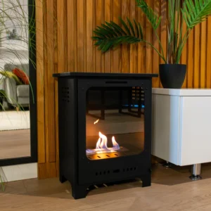 Bioethanol-Standkamin KOZA MINI – Schwarz Matt mit Glasscheibe