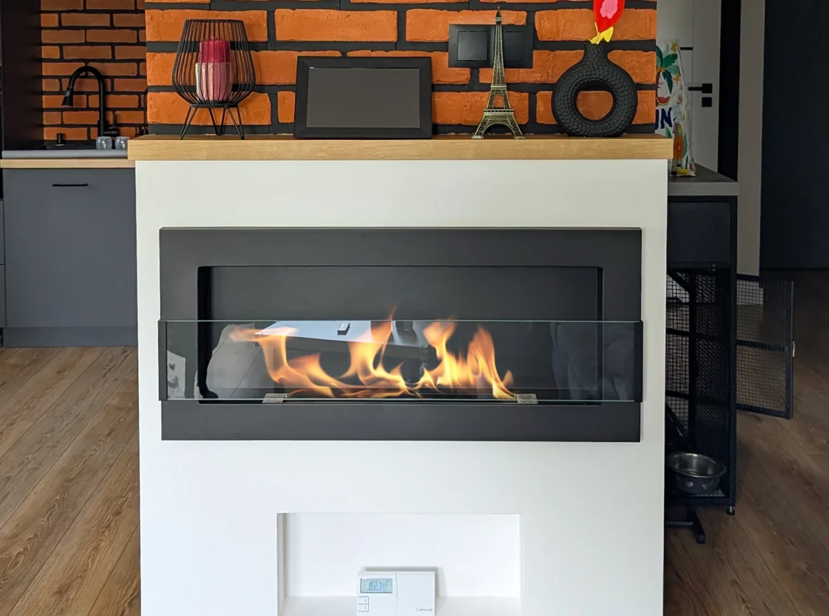 5069 Bio-Kamin 900x400 mit Glas Schwarz Strukturiert