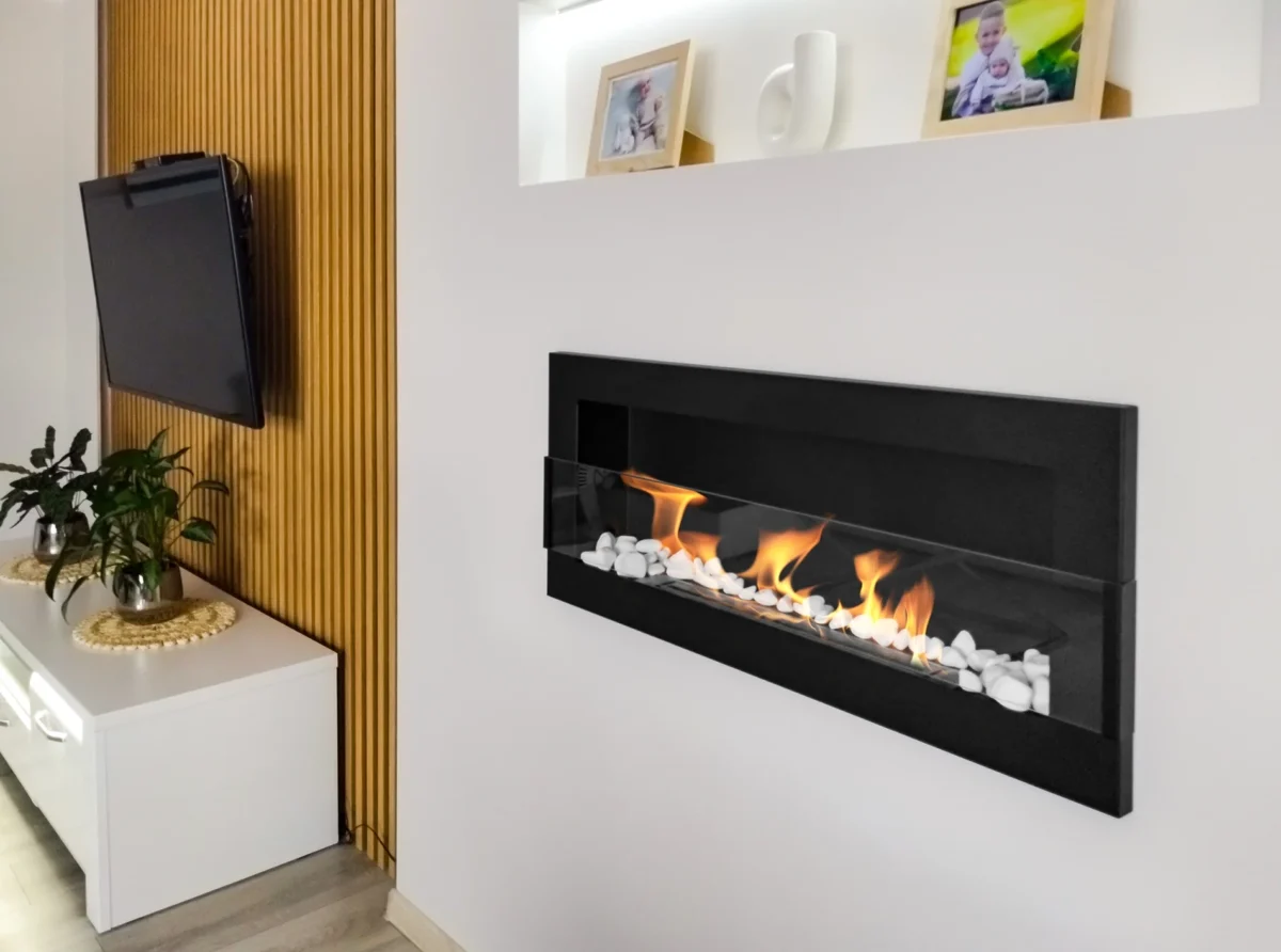 5072 Bio-Kamin 900x400 mit Glas Schwarz Strukturiert