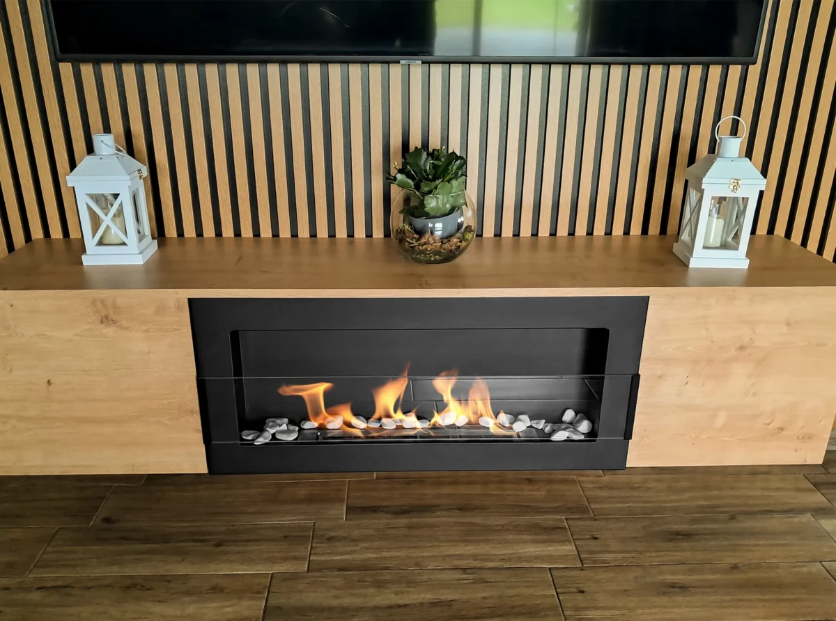 5073 Bio-Kamin 900x400 mit Glas Schwarz Strukturiert