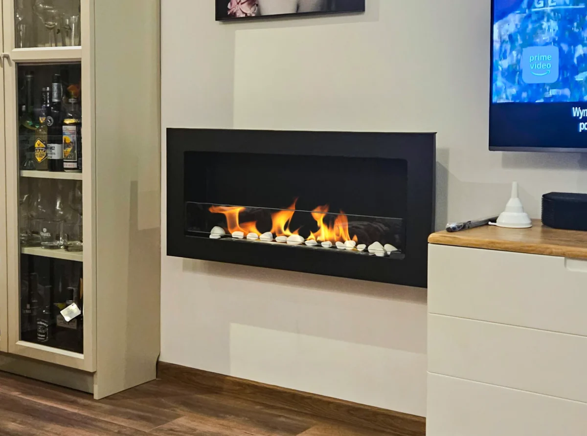 5087 Bio-Kamin 900x400 SLIM Schwarz strukturiert mit Glas