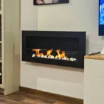 Bioethanol-Wandkamin 900 × 400 Slim – Schwarz Strukturmatt mit Glasscheibe