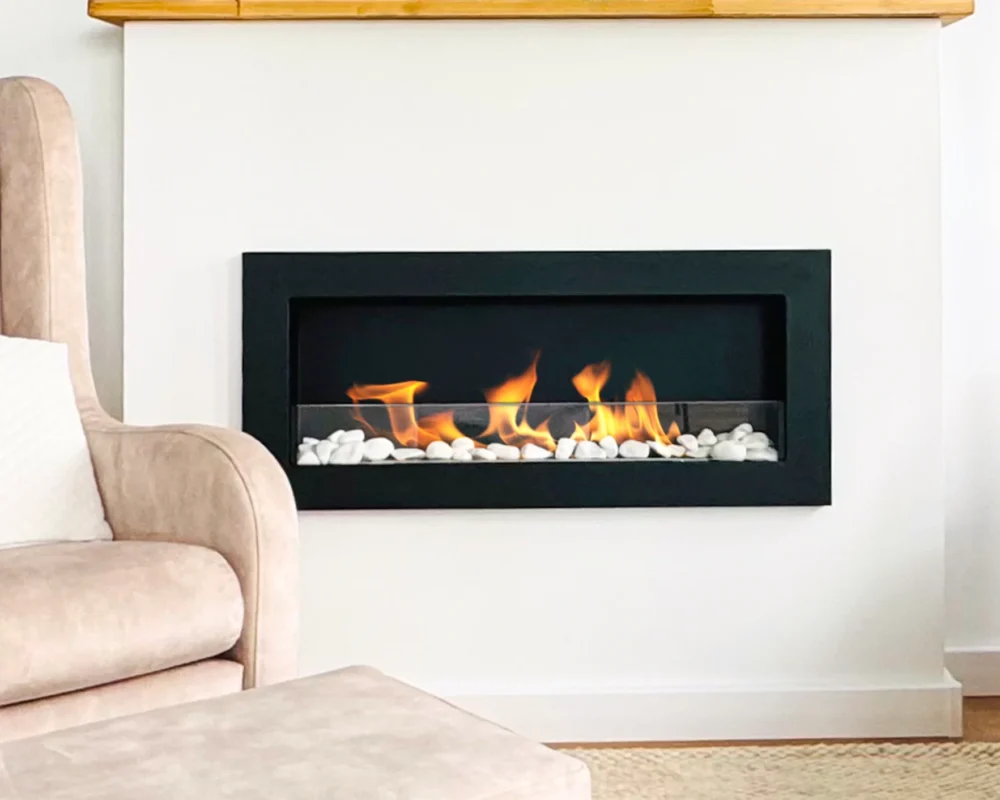 5088 Bio-Kamin 900x400 SLIM Schwarz strukturiert mit Glas