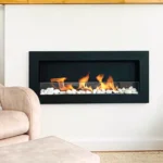 Bioethanol-Wandkamin 900 × 400 Slim – Schwarz Strukturmatt mit Glasscheibe