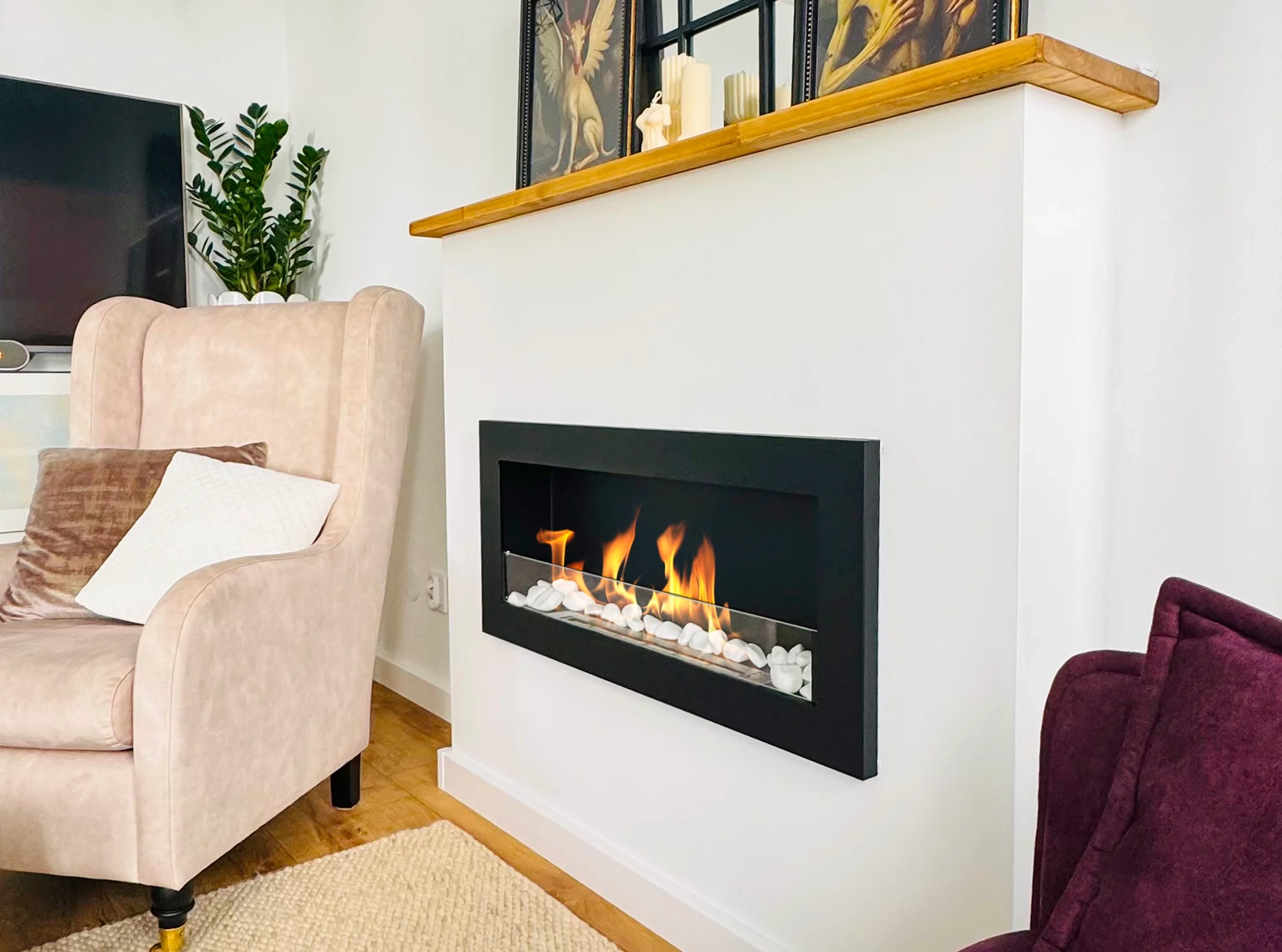 5089 Bio-Kamin 900x400 SLIM Schwarz strukturiert mit Glas