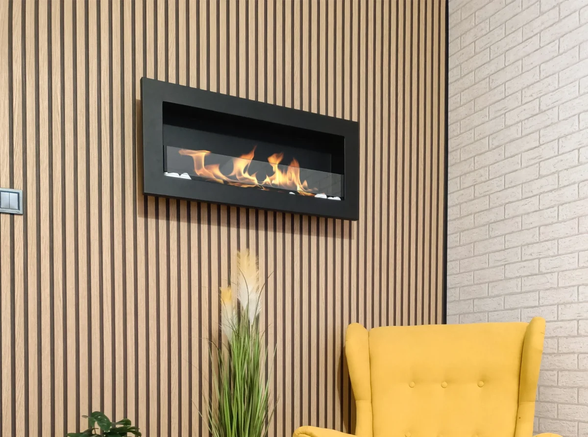 5090 Bio-Kamin 900x400 SLIM Schwarz strukturiert mit Glas