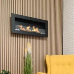 Bioethanol-Wandkamin 900 × 400 Slim – Schwarz Strukturmatt mit Glasscheibe