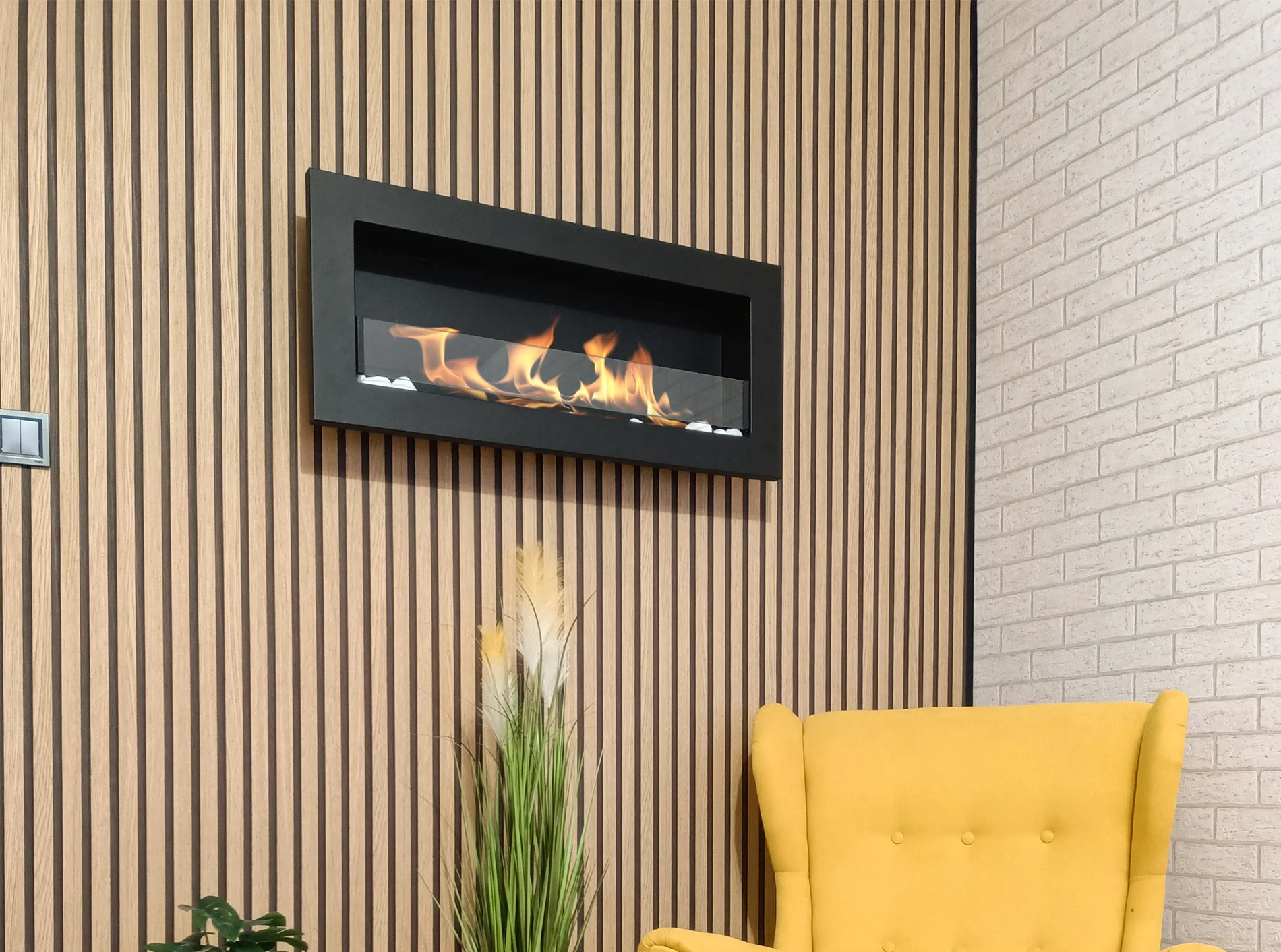 5090 Bio-Kamin 900x400 SLIM Schwarz strukturiert mit Glas