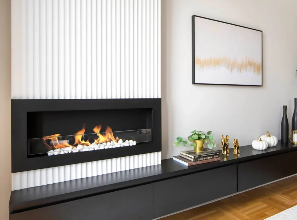 5092 Bio-Kamin 900x400 SLIM Schwarz strukturiert mit Glas