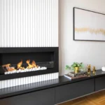 Bioethanol-Wandkamin 900 × 400 Slim – Schwarz Strukturmatt mit Glasscheibe