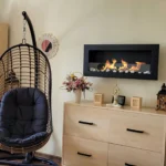 Bioethanol-Wandkamin 900 × 400 Slim – Schwarz Strukturmatt mit Glasscheibe