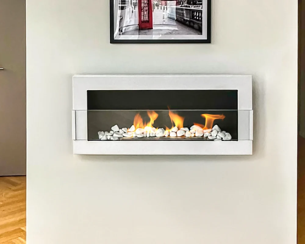 5097 Bio-Kamin 900x400 mit Glas Weiß Hochglanz
