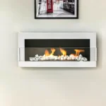 5097 Bioethanol-Wandkamin 900 × 400 – Weiss Hochglanz mit Glasscheibe