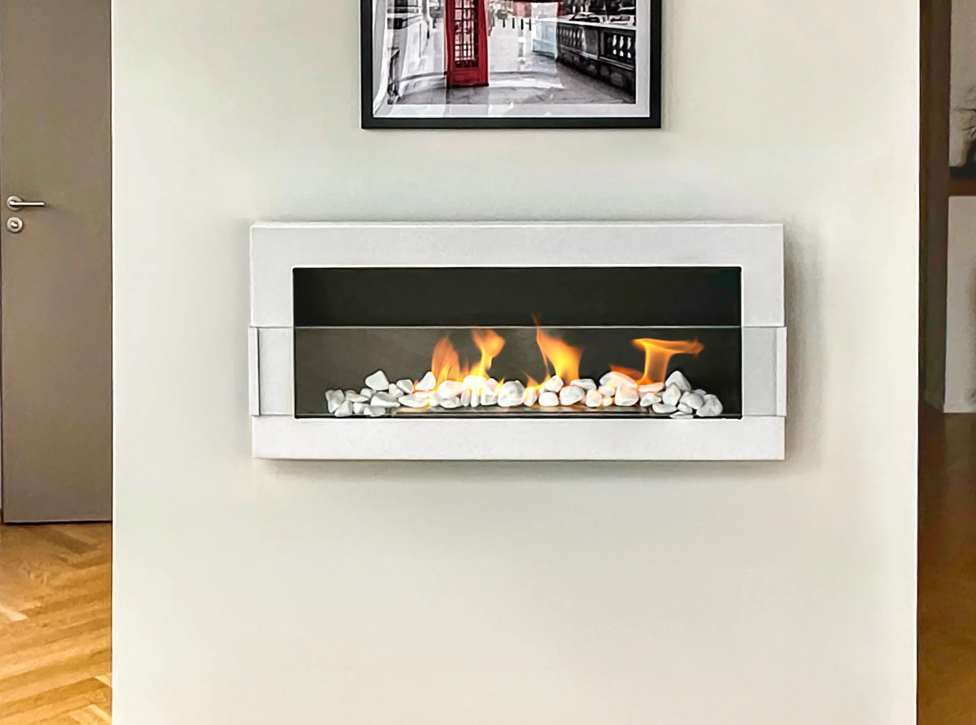5097 Bio-Kamin 900x400 mit Glas Weiß Hochglanz