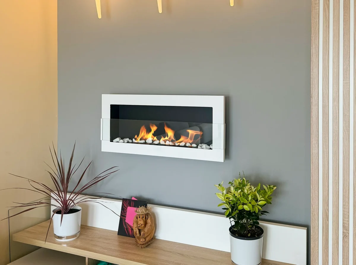 5098 Bio-Kamin 900x400 mit Glas Weiß Hochglanz