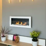 5098 Bioethanol-Wandkamin 900 × 400 – Weiss Hochglanz mit Glasscheibe