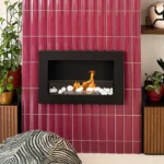 Bioethanol-Wandkamin 650 × 400 Slim – Schwarz mit Glasscheibe