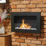 Bioethanol-Wandkamin 650 × 400 Slim – Schwarz mit Glasscheibe