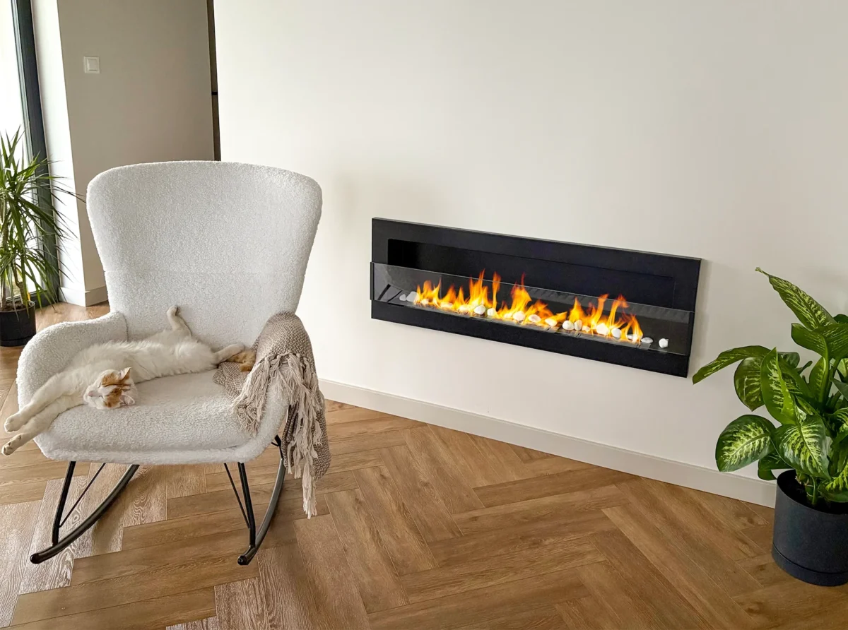 5114 BIOKAMIN 1200X400 schwarz strukturiert mit Glas