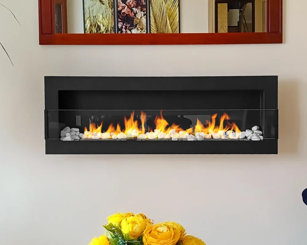 5117 BIOKAMIN 1200X400 schwarz strukturiert mit Glas