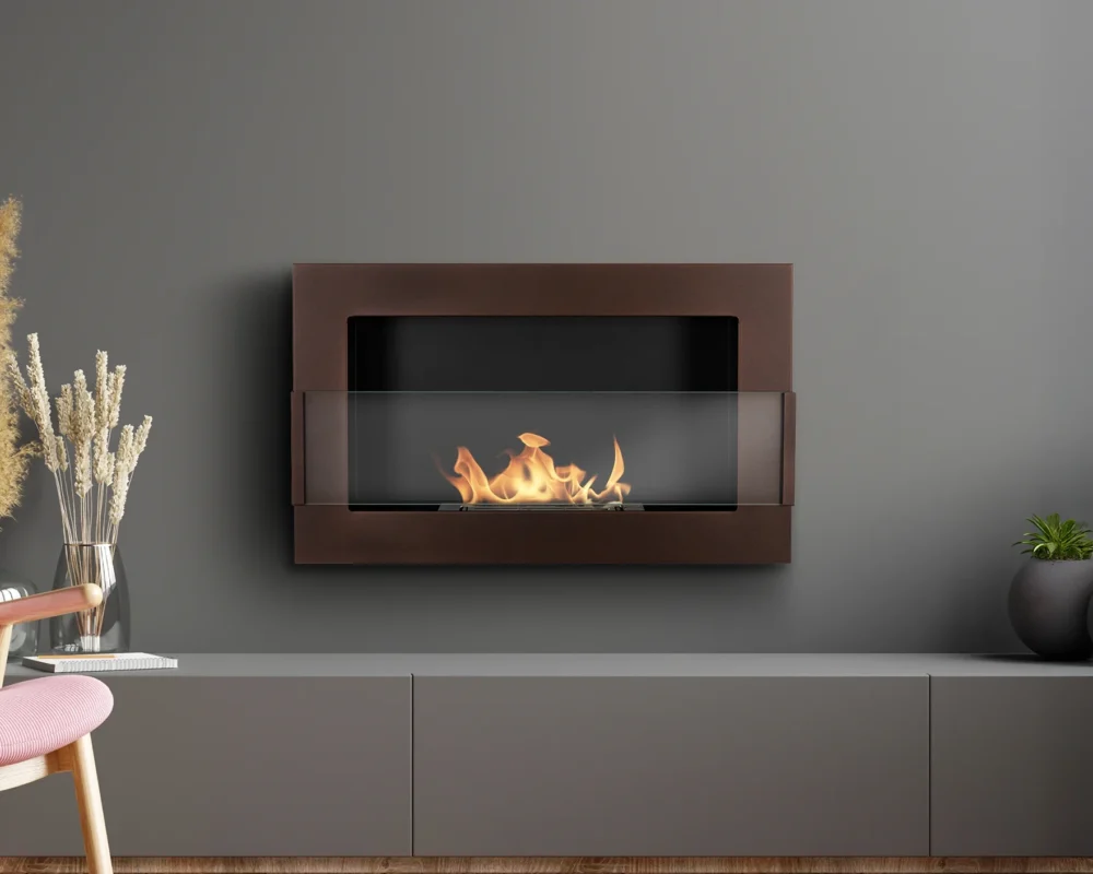 5136 Hängender Bio-Kamin mit Glas 650x400 braun strukturiert matt