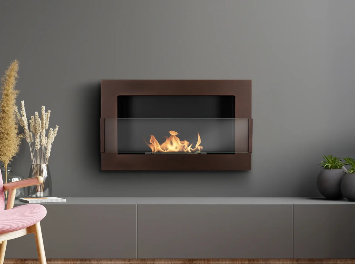 5136 Hängender Bio-Kamin mit Glas 650x400 braun strukturiert matt