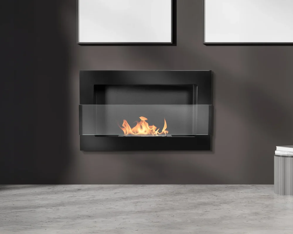 5138 Hängender Bio-Kamin mit Glas 650x400 schwarz glänzend