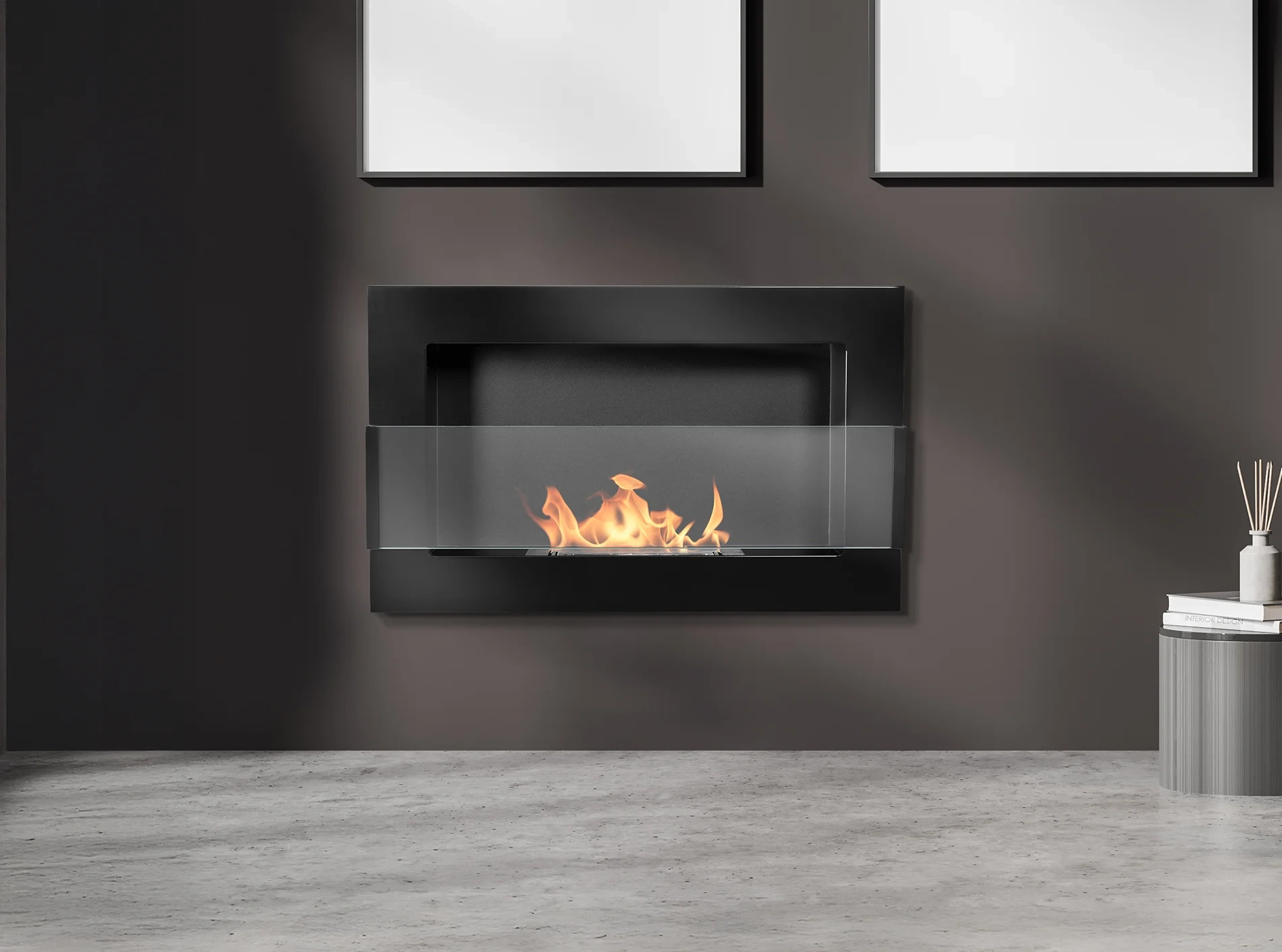 5138 Hängender Bio-Kamin mit Glas 650x400 schwarz glänzend