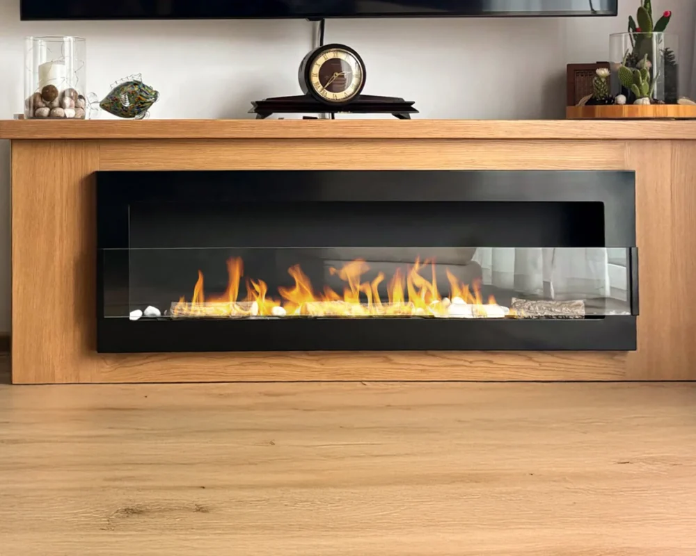 5141 Wandbioethanolofen mit Glas 1200x400 schwarz glänzend