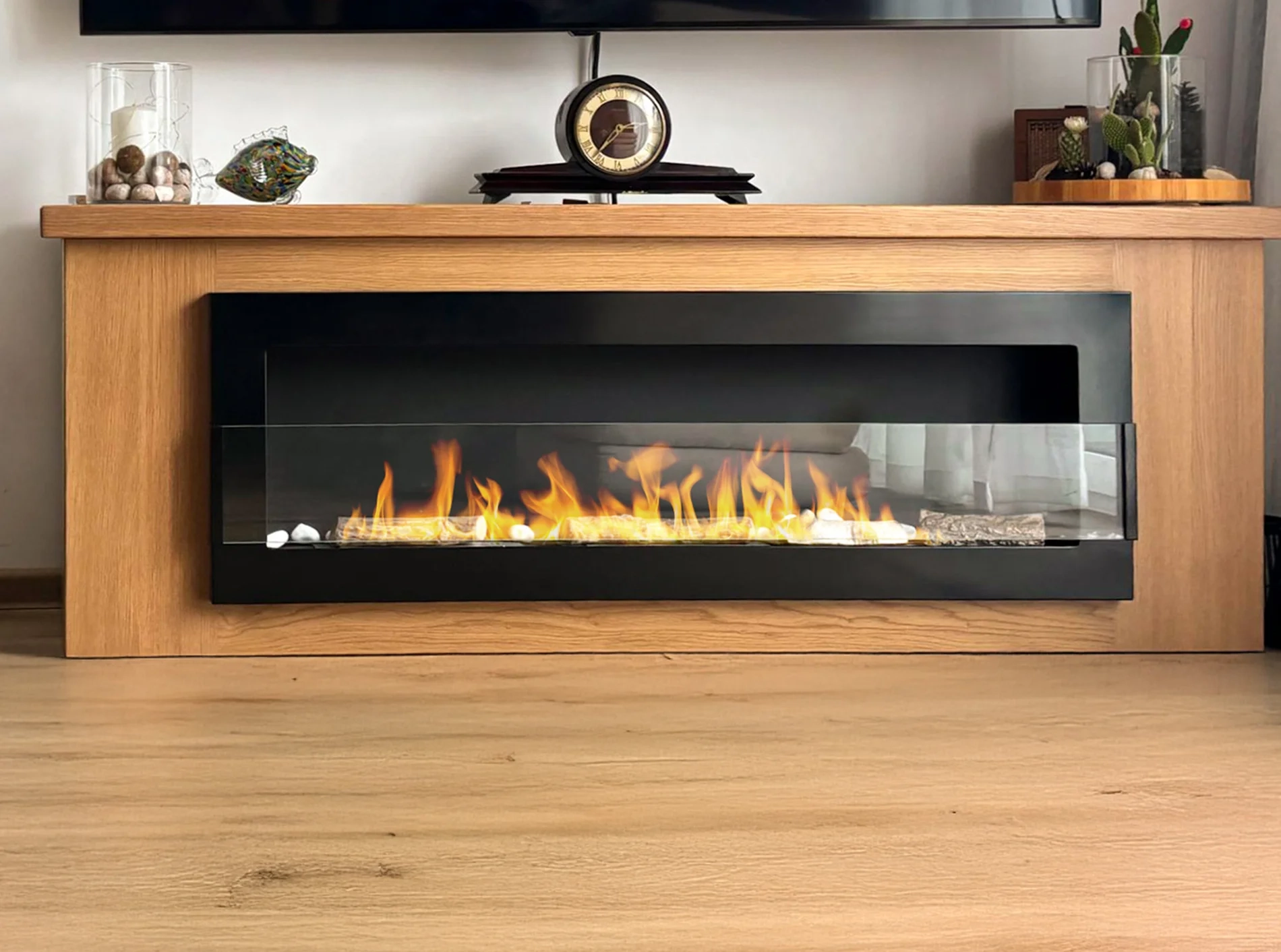 Wandbioethanolofen mit Glas 1200x400 schwarz glänzend