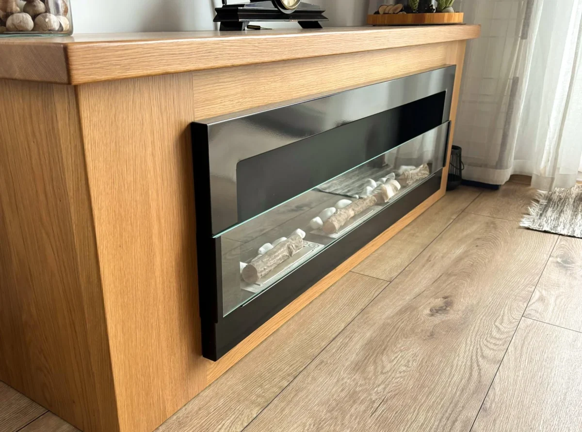 Wandbioethanolofen mit Glas 1200x400 schwarz glänzend