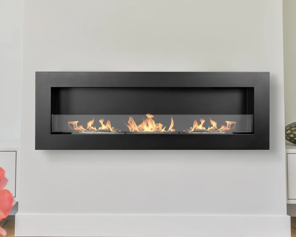 5146 Hängender Bio-Kamin mit Glas 1200x400 Box schwarz strukturiert matt