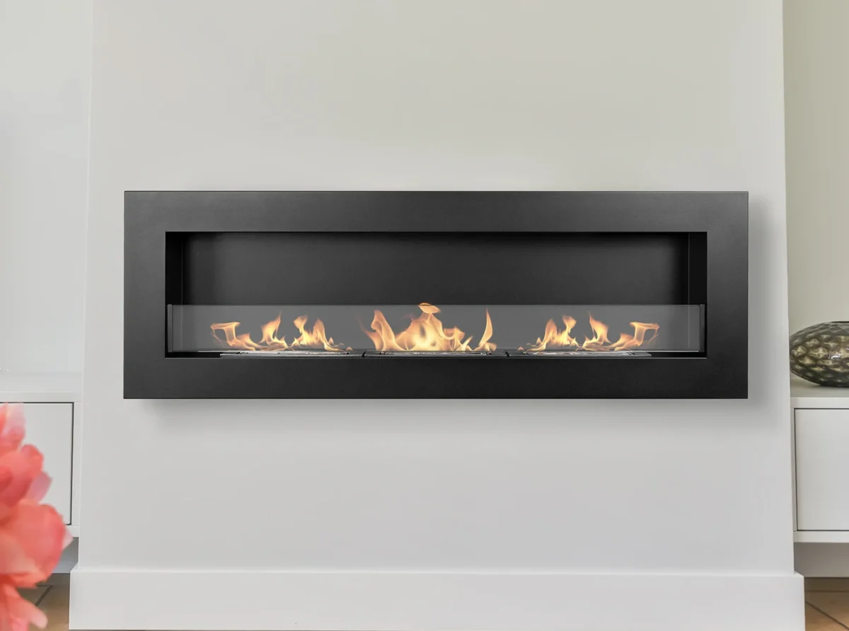 5146 Hängender Bio-Kamin mit Glas 1200x400 Box schwarz strukturiert matt