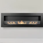 5146 Bioethanol-Wandkamin BOX 1200 × 400 – Schwarz Strukturmatt mit Glasscheibe
